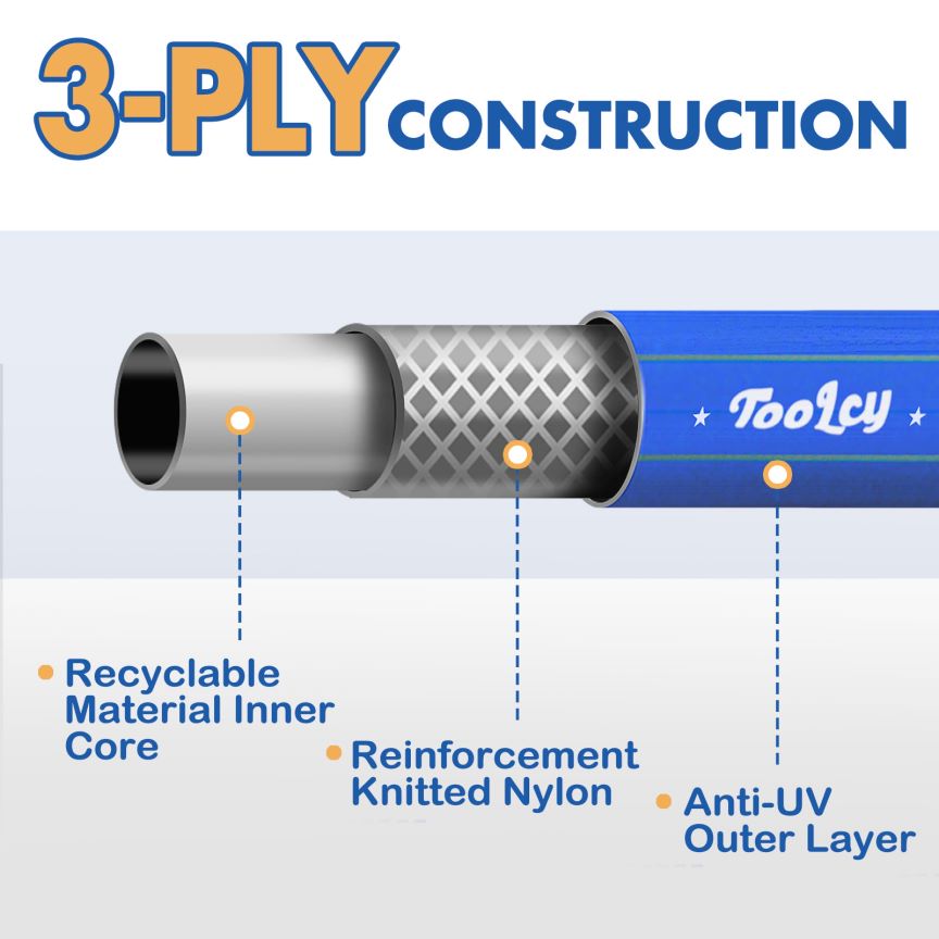 Garden Hose 5/8 in x 50 ft, Water Hose Heavy Duty, Lightweight, All-weather, Durable Gardening Hose with Swivel Male & Female Fittings for Yard, Outdoor, Lawn