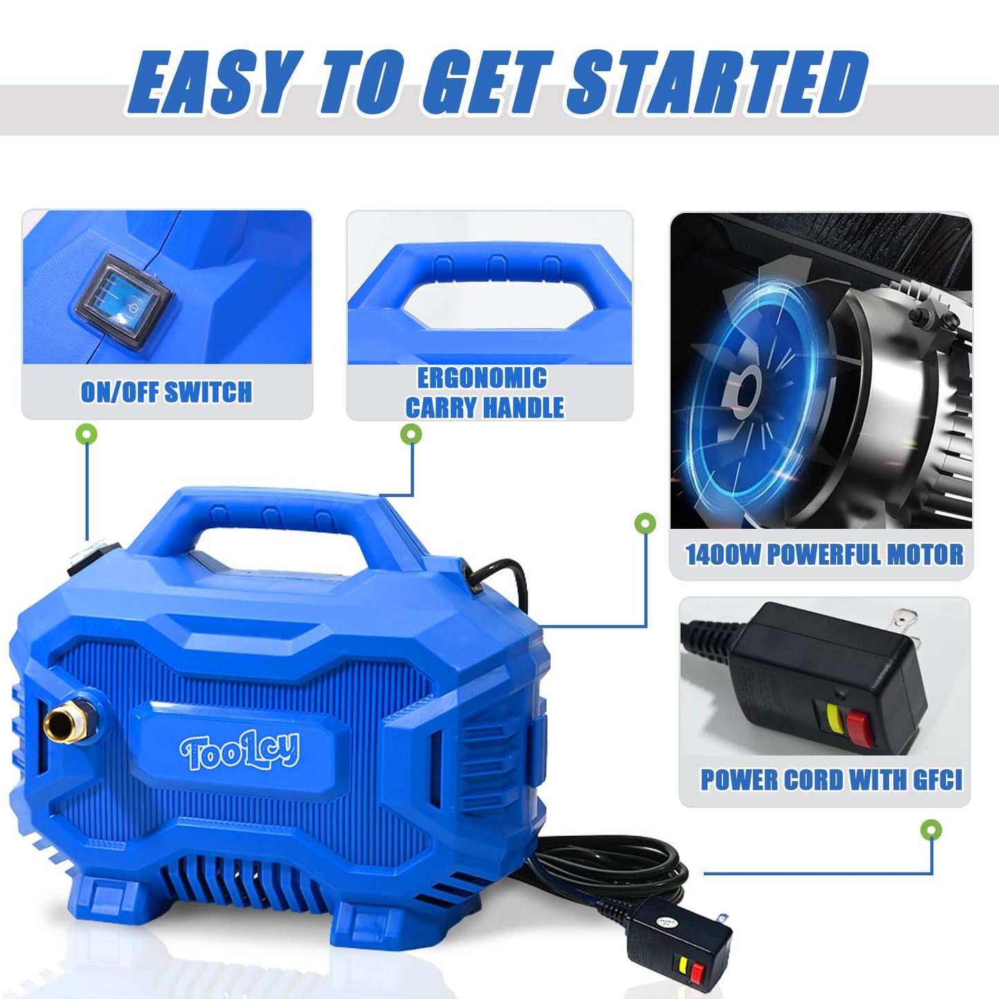 Compact Car Pressure Washer Max 2030 PSI, Small Electric Power Washer, 50 FT Pressure Hose, Short Foam Gun with Adjustable Wand, 5 Nozzle Tips, Great to Wash Cars, RVs, Patios, Fences (V 3.0)