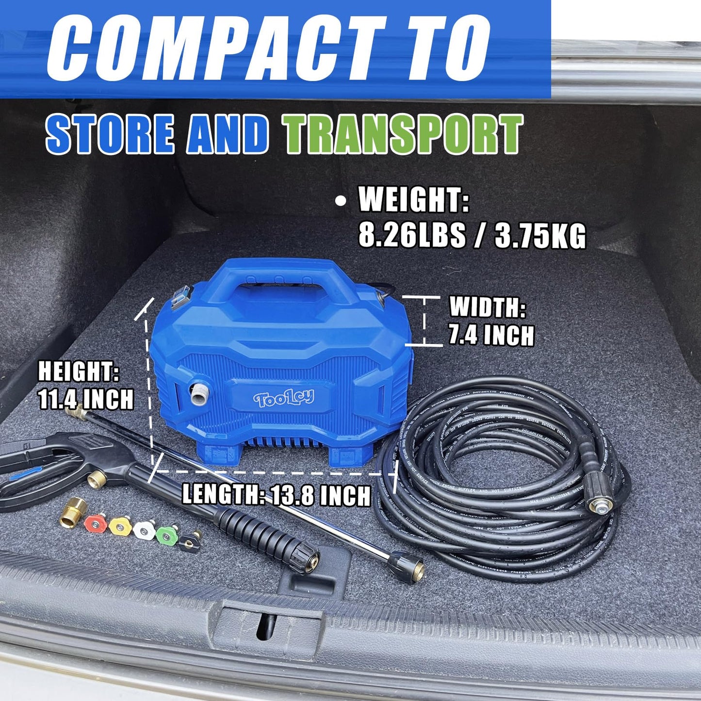 Compact Car Pressure Washer Max 2030 PSI, Small Electric Power Washer, 50 FT Pressure Hose, Short Foam Gun with Adjustable Wand, 5 Nozzle Tips, Great to Wash Cars, RVs, Patios, Fences (V 3.0)