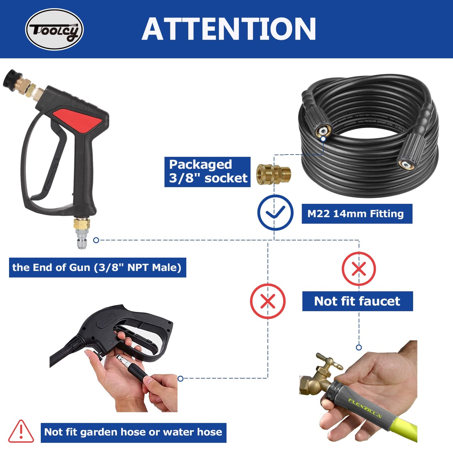 Pressure Washer Gun, Hot Water Compatible Adjustable Power Washer Swivel Gun and Extension Wand, 4500 PSI, 7 GPM, M22-14mm to 3/8" Quick Connection, 5 Nozzle Tips, Fit Most Power Washer