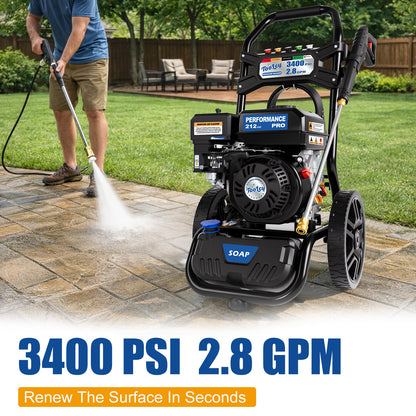 TOOLCY Gas Pressure Washer 3400 PSI 2.8 GPM, 30FT Pressure Washer Hose