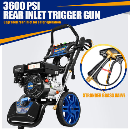 TOOLCY 3400 PSI, 2.8 GPM Gas Pressure Washer with Pressure Washer Gun & Wand, 0.88GAL Soap tank, Flex Pressure Hose 30ft, 5 Nozzle tips, Heavy Duty Power Washer for Cars, Driveways, Patios,WALM-TPW3609.WAL.02