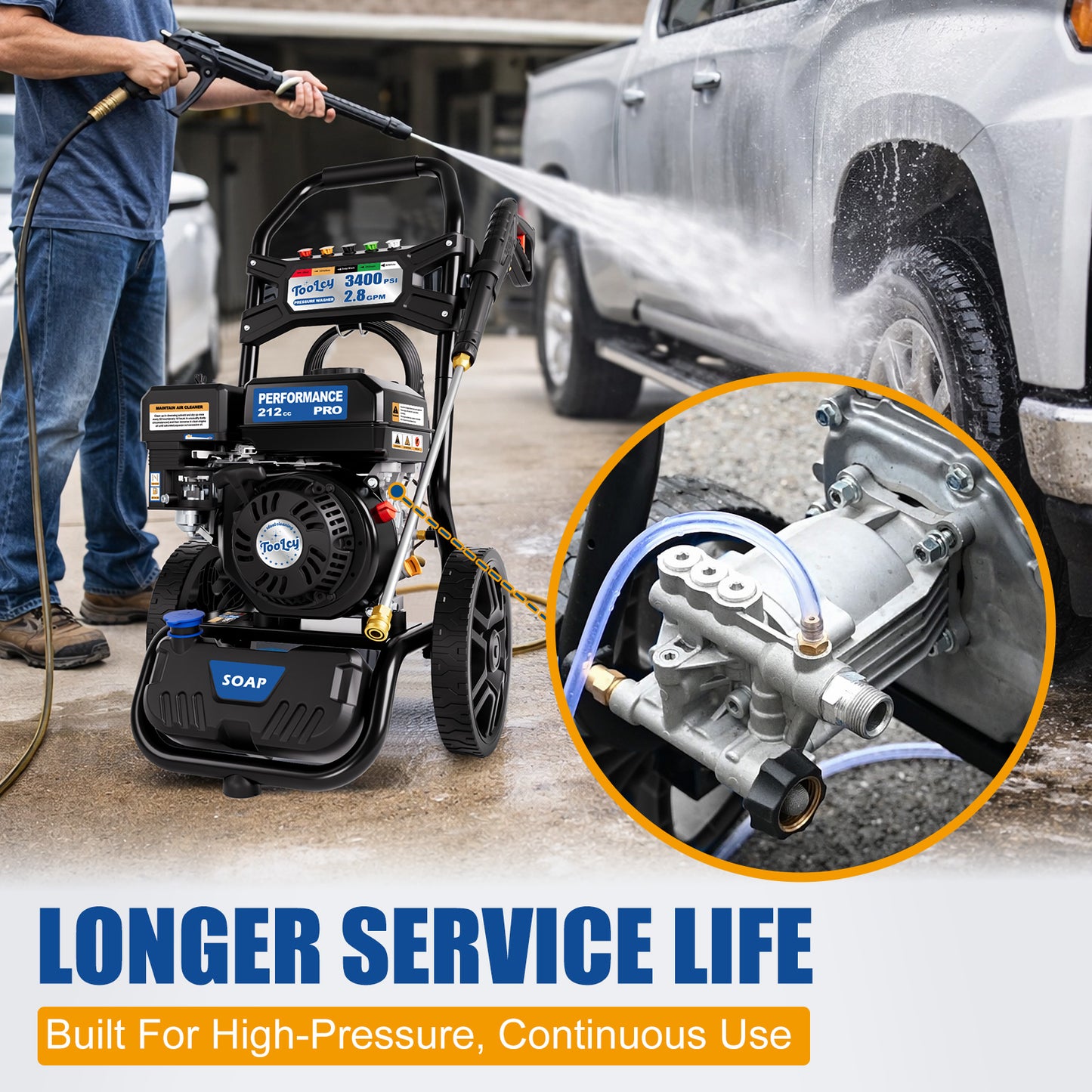 TOOLCY Gas Pressure Washer 3400 PSI 2.8 GPM, 30FT Pressure Washer Hose