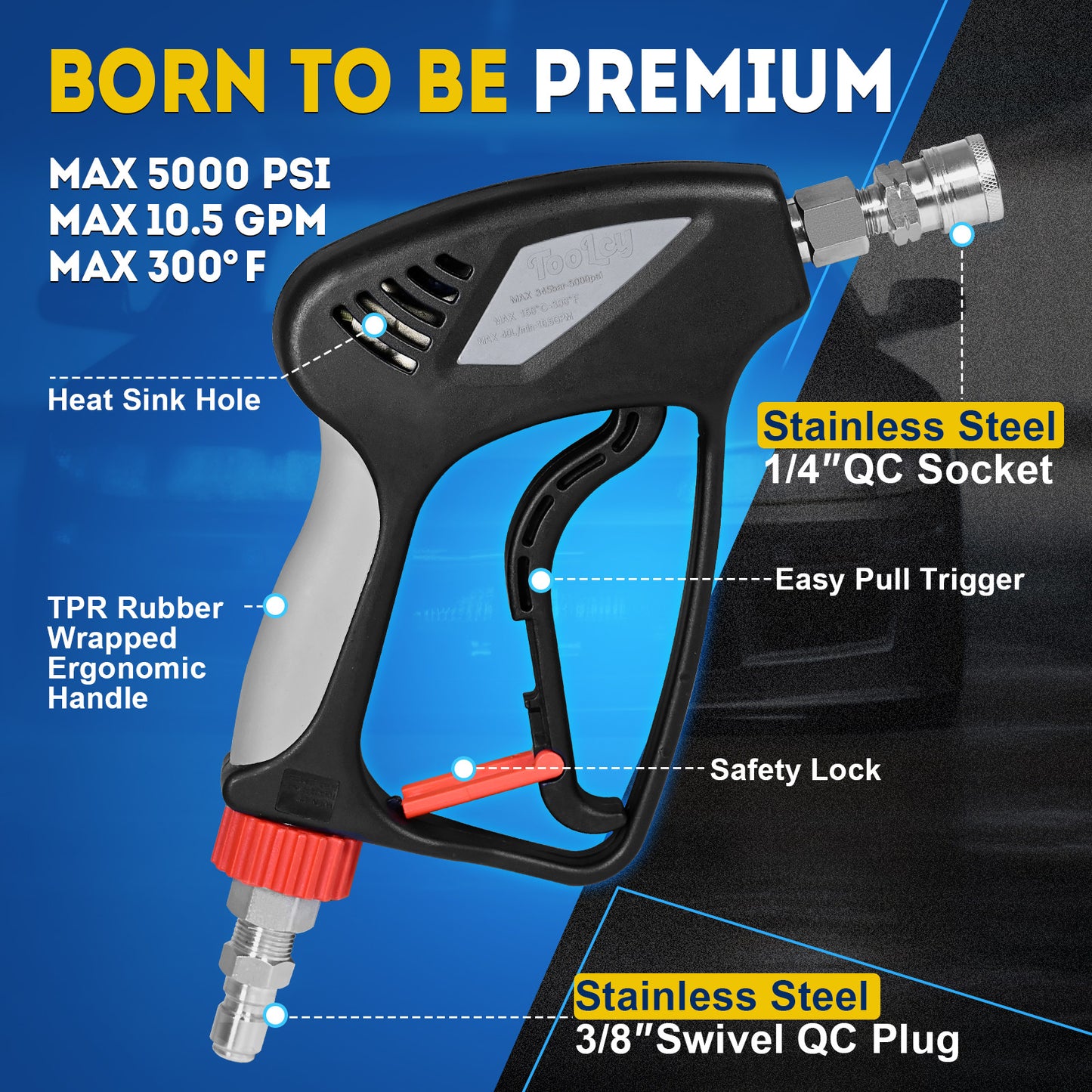 5000 PSI Pro Short Pressure Washer Gun (Stainless Steel)