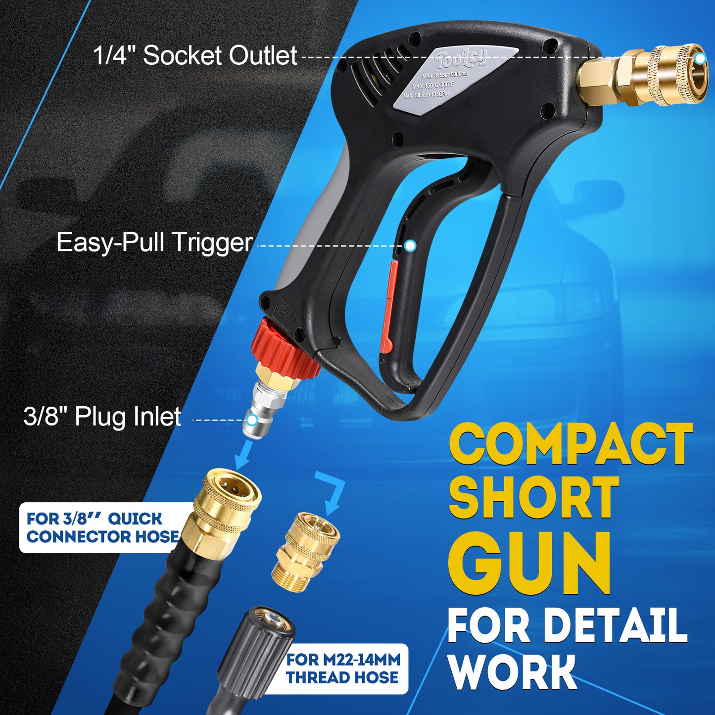 5000 PSI Pro Short Pressure Washer Gun with Wand