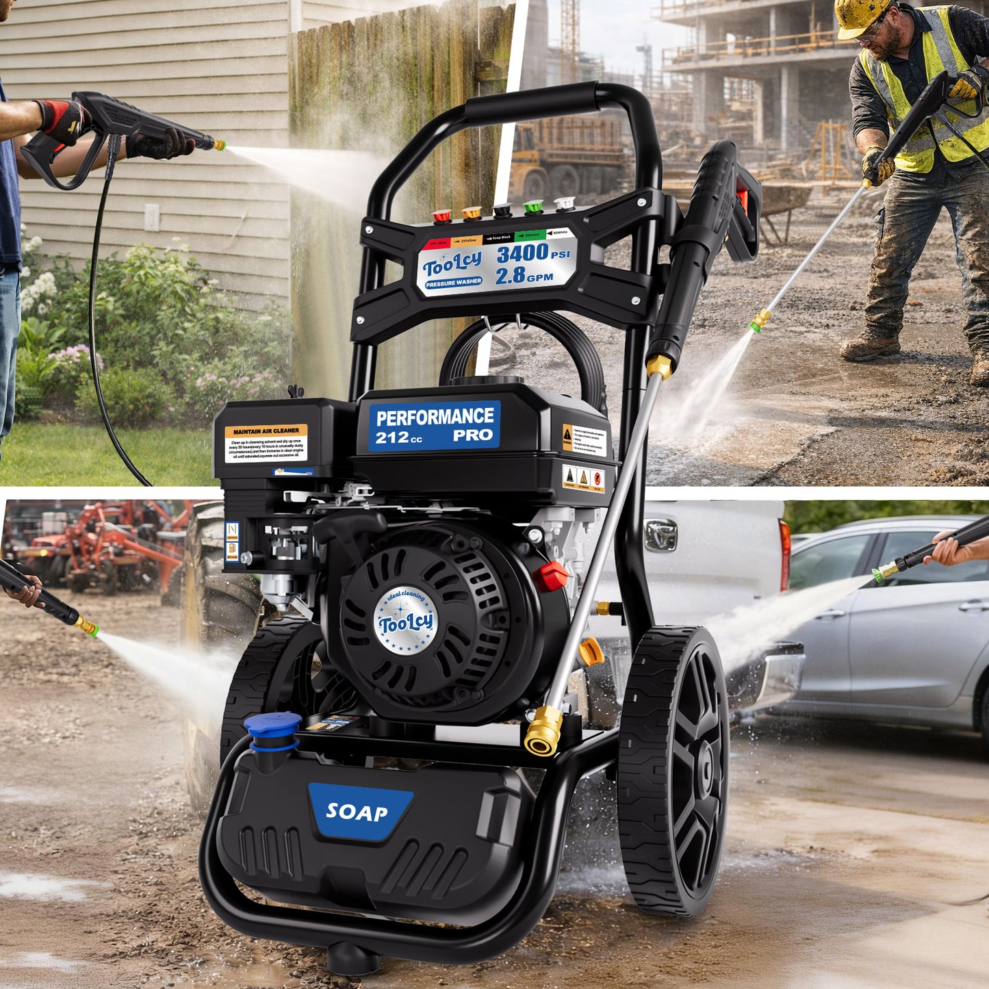 TOOLCY Gas Pressure Washer 3400 PSI 2.8 GPM, 30FT Pressure Washer Hose