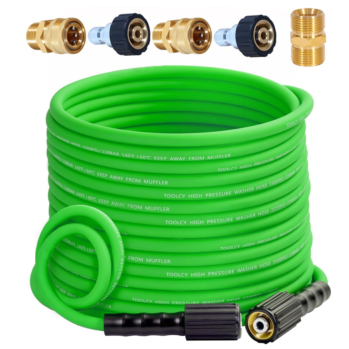 Flexible Pressure Washer Hose 3300 PSI 1/4 in. with 3/8" QC Kit (green)