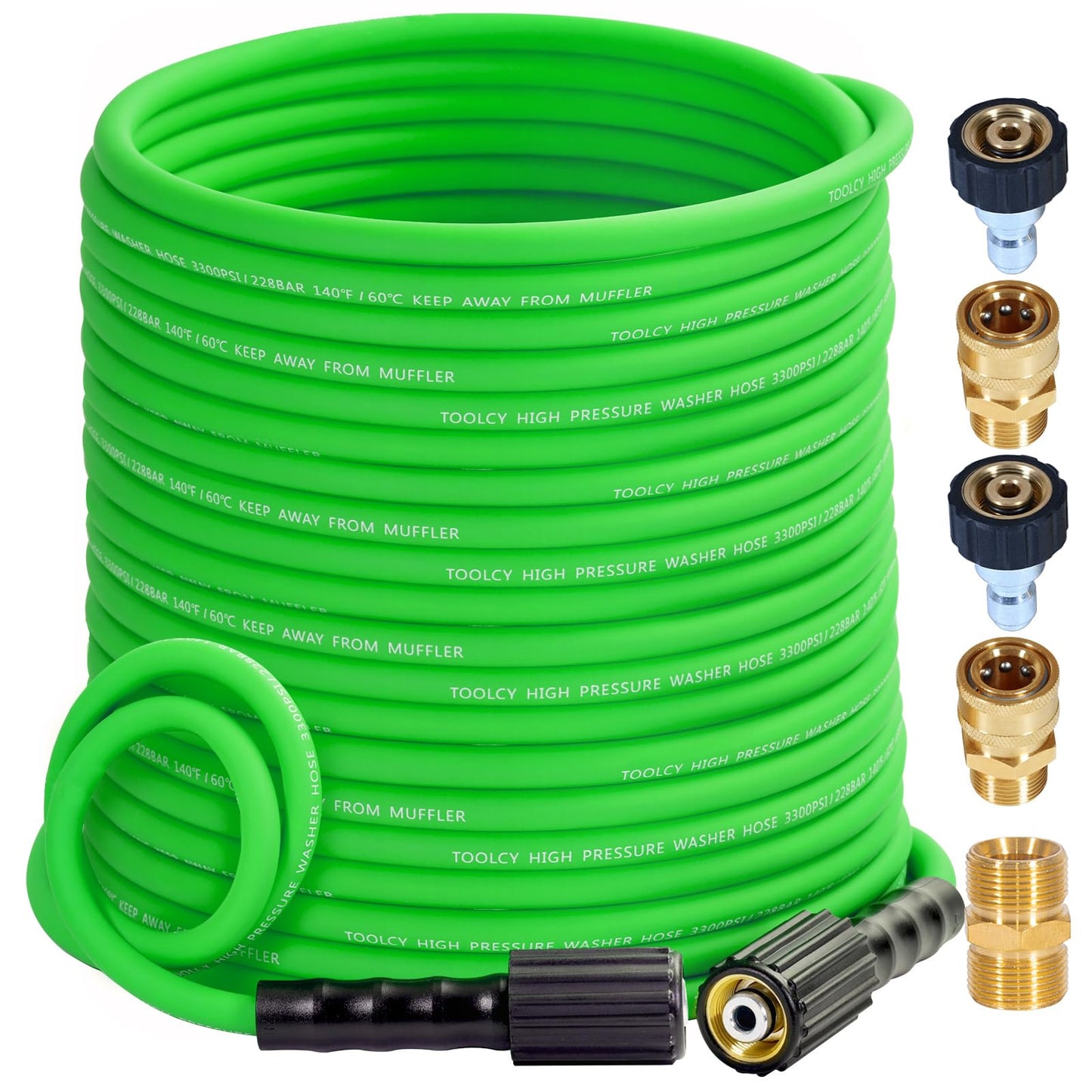 Flexible Pressure Washer Hose 3300 PSI 1/4 in. with 3/8" QC Kit (green)