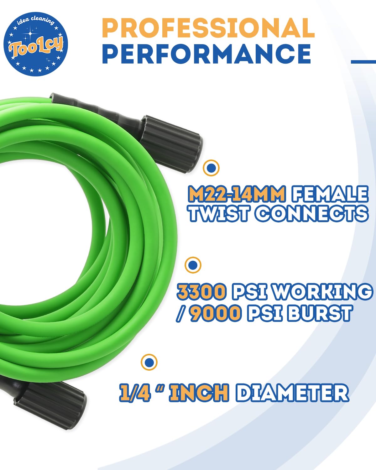 Flexible Pressure Washer Hose 3300 PSI 1/4 in. with 3/8" QC Kit (green)