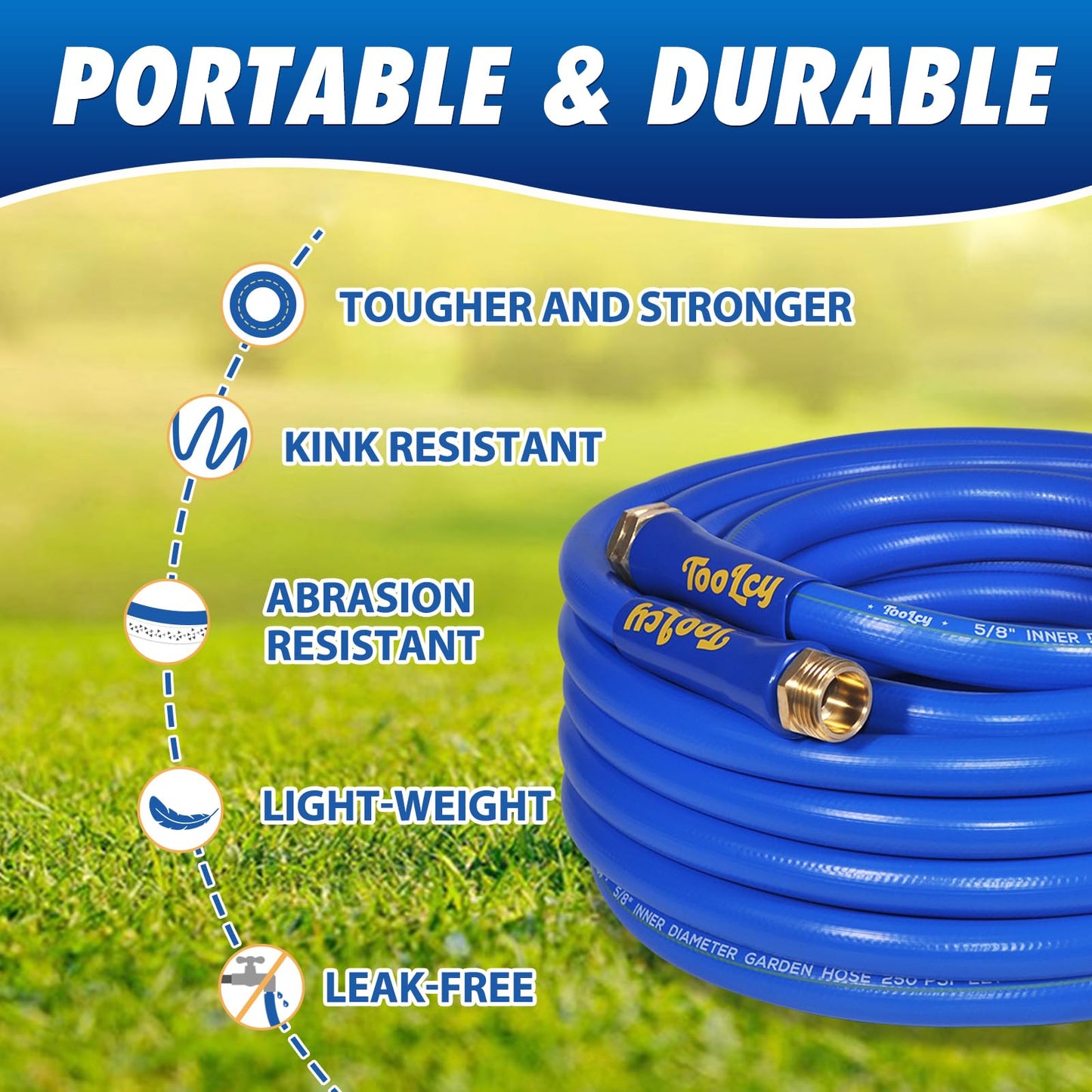 Heavy Duty Garden Hose, 5/8", Swivel Fittings (blue)