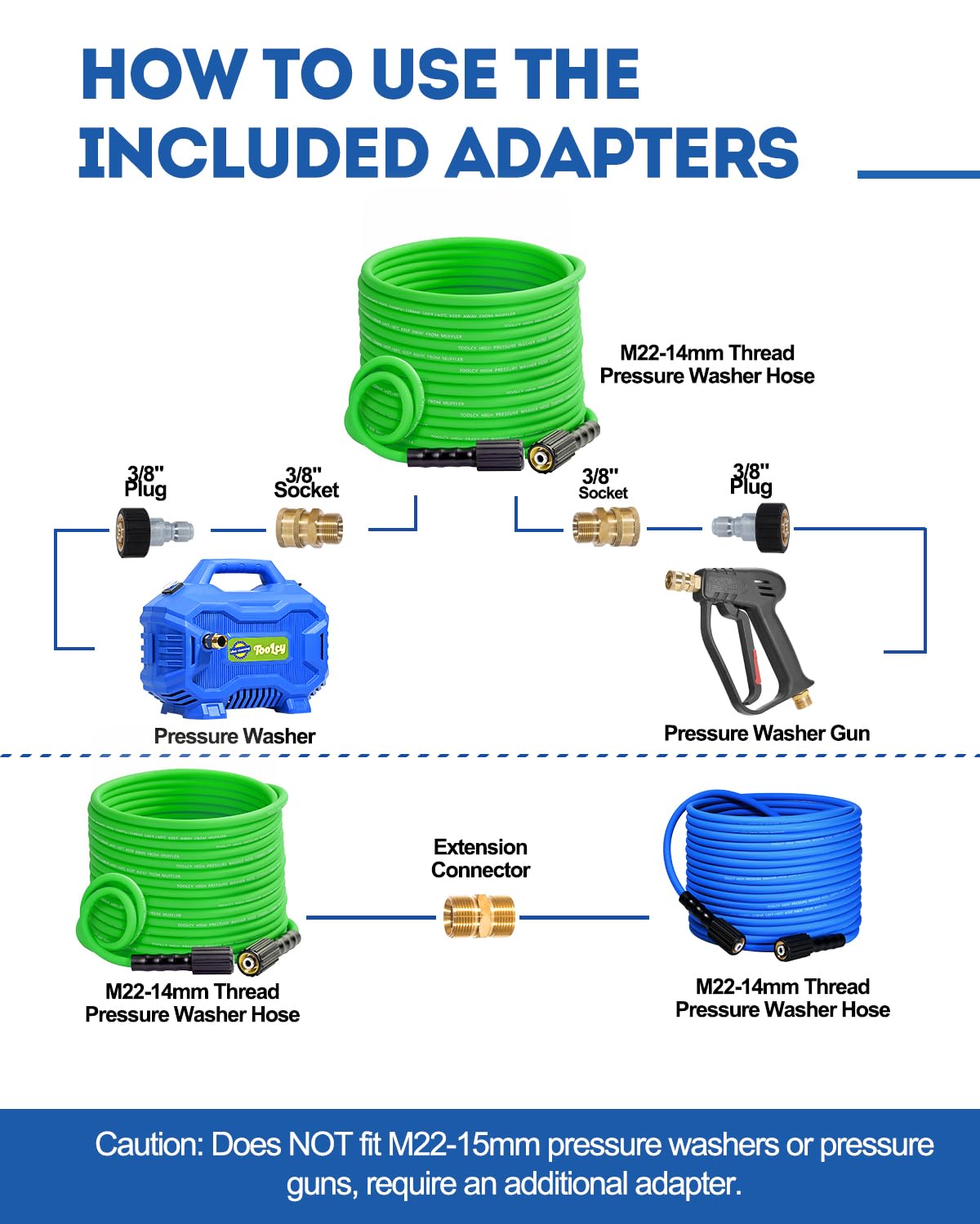 Flexible Pressure Washer Hose 3300 PSI 1/4 in. with 3/8" QC Kit (green)