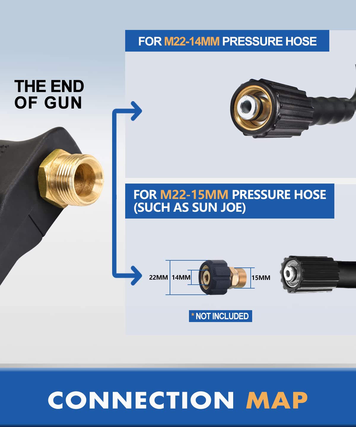 Short Pressure Washer Gun with M22-14mm Inlet, Stubby High Pressure Handle Gun for Power Washer, 1/4" Quick Connector Compatible with Foam Cannon, 4000 PSI, 7 GPM