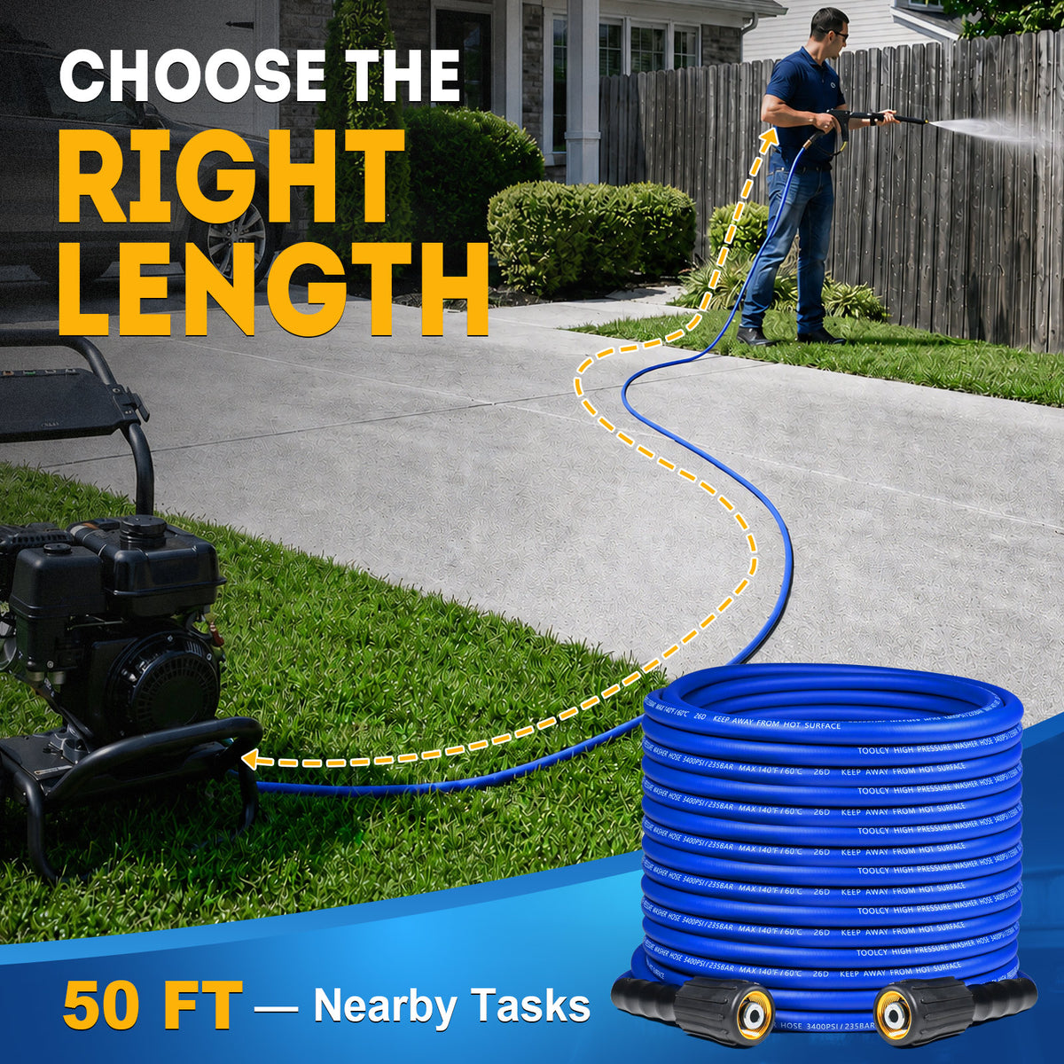 Flexible Pressure Washer Hose 3400 PSI 1/4 in. with 3/8" Quick Connect