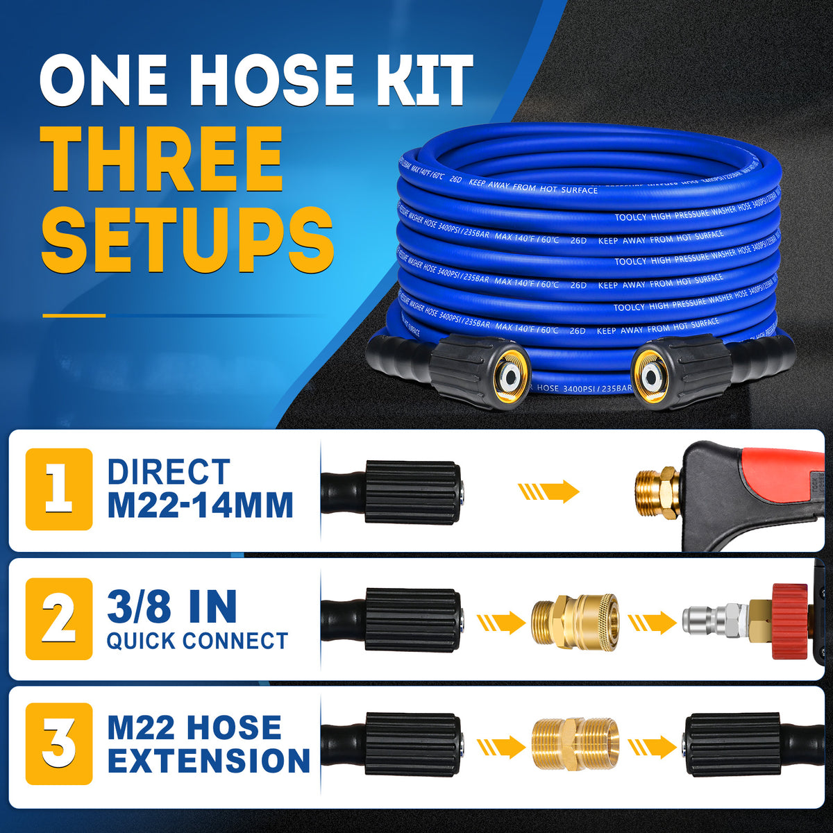Flexible Pressure Washer Hose 3400 PSI 1/4 in. with 3/8" Quick Connect