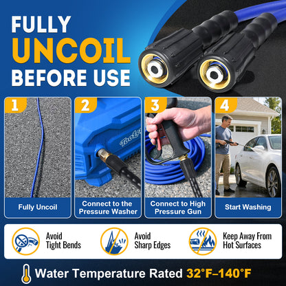 Flexible Pressure Washer Hose 3400 PSI 1/4 in. with 3/8" Quick Connect