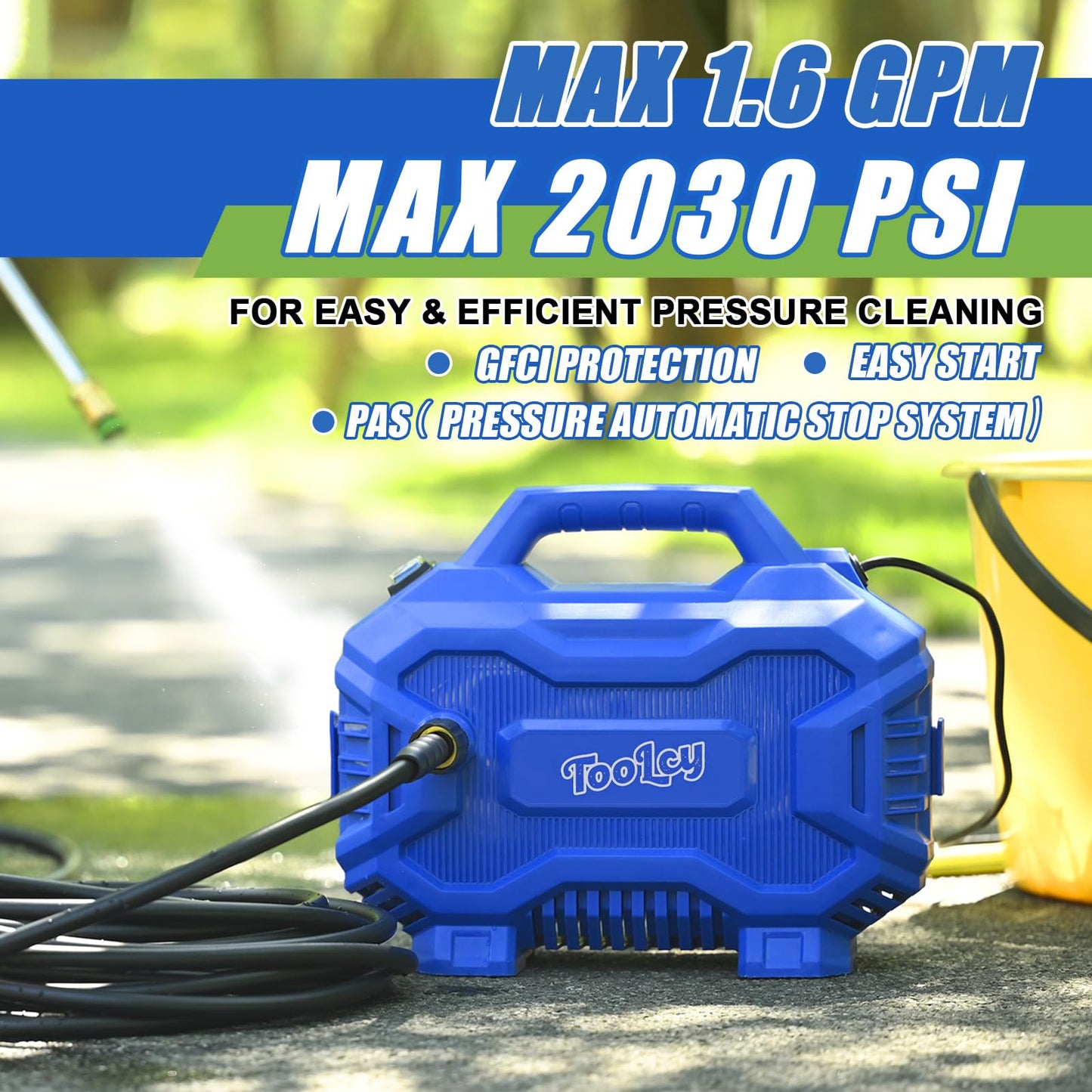 Car Pressure Washer Max 2030 PSI, Small Electric Power Washer, 50 FT Pressure Hose, Short Foam Gun with Adjustable Wand, 5 Nozzle Tips, Great to Wash Cars, RVs, Patios, Fences (V 3.0)
